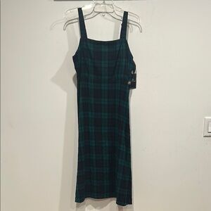 Volcom Plaid Green navy side button a line Dress large new with tags